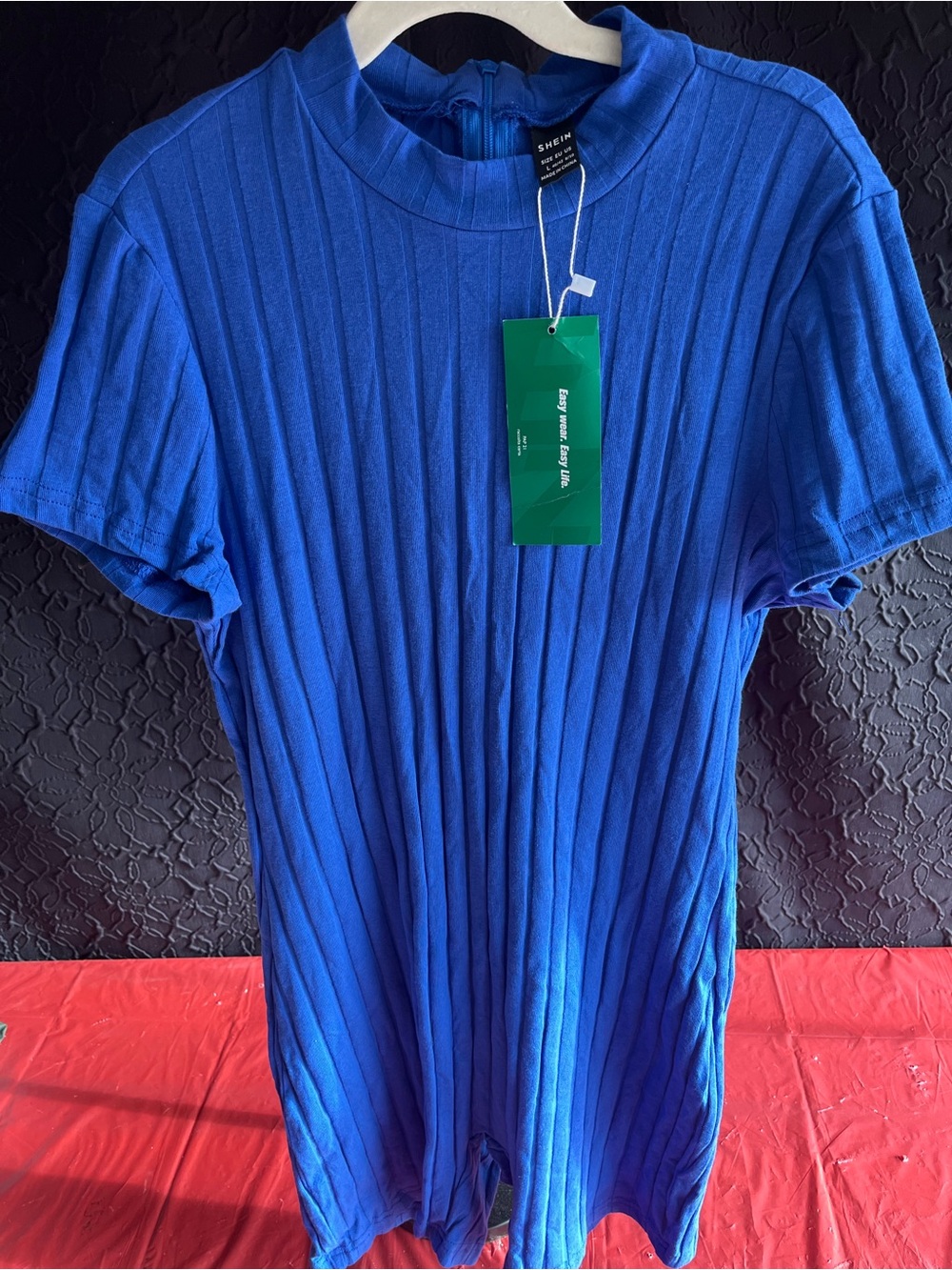 SHEIN Royal Blue Ribbed Mock Neck Top Romper
